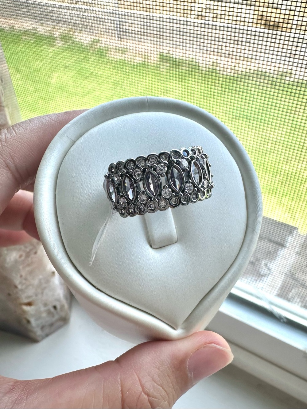 Size 8 Bomb Party Ring RG74195 Bloom Boldly Lavender Topaz CZ in Hematite